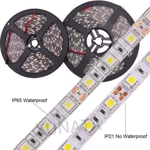 12V 24V LED Strip Light SMD5050 60LEDs/M Waterproof Ribbon Diode Tape RGB/White/Warm White/Blue/Green/Red Flexible Led Light