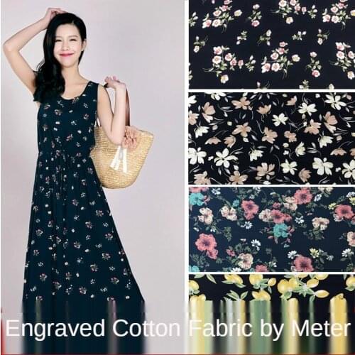 Floral Fashion Engraved Pure Cotton Fabric By The Per Meter for Clothing Clothes Skirt Sewing Daisy Flower Digital Printed Cloth