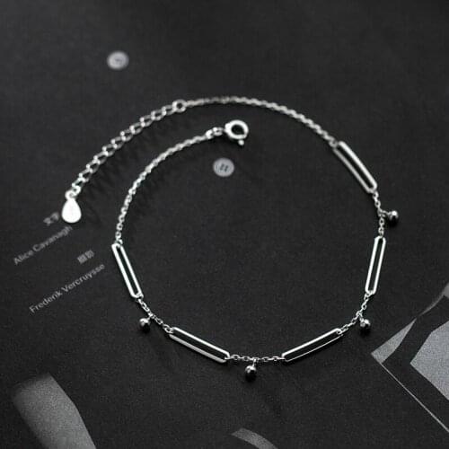 Ornaments From 100% Silver 925 Anklet Foot Bracelet Women Tobillera Jewelry Geometric Rectangle Bead Leg Chain Female Adjustable