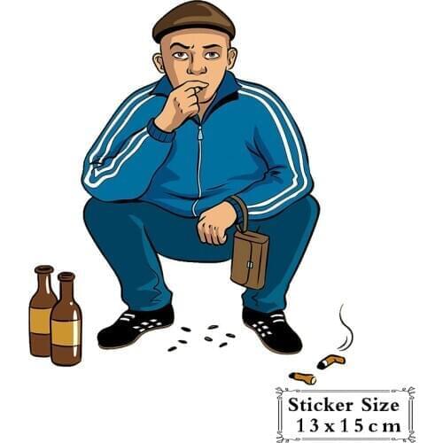 Funny Gopnik Hooligan Squatting and Drinking and Smoking KKs Cover Scratches Car Sticker Pvc 13cm X 15cm
