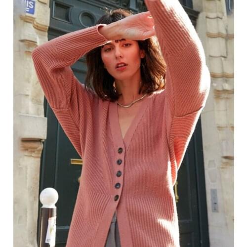 Women T-shirt Button Down Sweater tops Casual Long Sleeve V Neck Solid Color Loose Knit Cardigan loose Coat knitting T-shirt