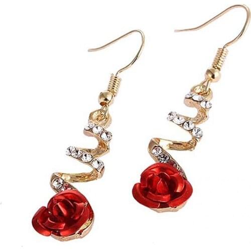 Skin-friendly 1 Pair Stylish Rose Flower Shape Women Earrings Elegant Hook Earrings Spiral Jewelry Accessory