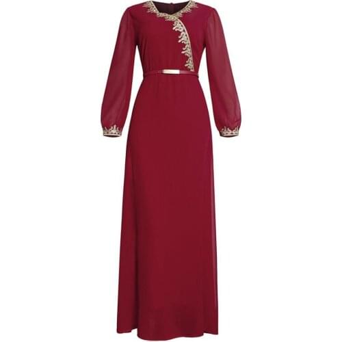 Boho Embroidery Print Long Sleeve Maxi Dress Women Belt Pleated Large Hem Retro Dress Sundress wholesale drop shipping