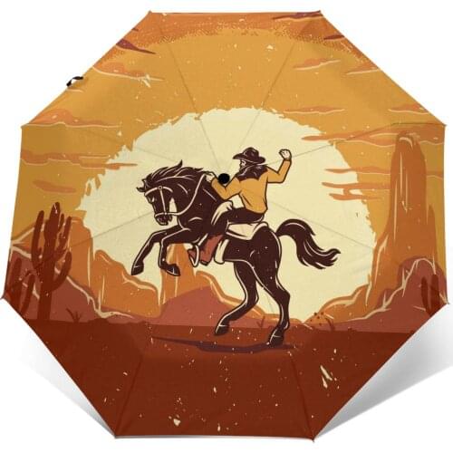Sunny Umbrella Cowboy Rodeo Automatic folding portable men women umbrella Sunscreen rain Windproof beach parasol