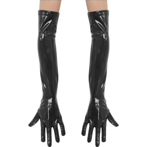 1 Pair Womens Gloves Wet Look Patent Leather Long Gloves Costume Accessories for Wedding Evening Party Stage Performance