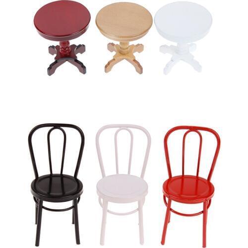 1PCS 1/12 Dollhouse Wooden Furniture Miniature Round Coffee Table Desk Chair Miniatures Pretend Toys Garden/Room Decoration