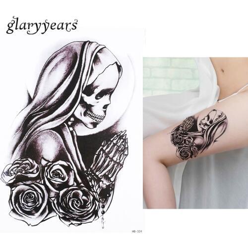 1pc Body Art Beauty Makeup Tatoo Temporary Believer Skull Pray Flower Picture HB324 Design for Women Men Shoulder Tattoo Sticker
