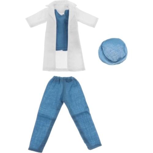 BJD Dolls 1/6 Doctor Clothes, Long Gown + T-Shirt + Pants + Hat Clothes Set