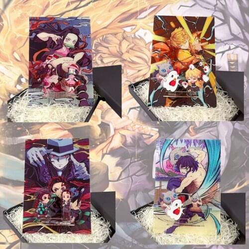 Anime Demon Slayer Keychain Figure Kamado Tanjirou Suit Acrylic Stand Card Rengoku Kyoujurou Cosplay Student Desk Standsing