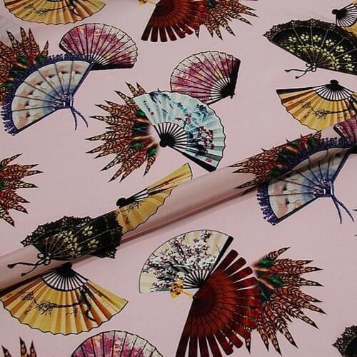 Color fan mulberry silk crepe DE chine cotton and linen fabrics print fabric for skirt dress 50*110cm