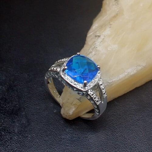 Gemstonefactory Jewelry Big Promotion Single Unique 925 Silver Gushing Blue Topaz Women Men Gifts Band Rings 9# 20213034