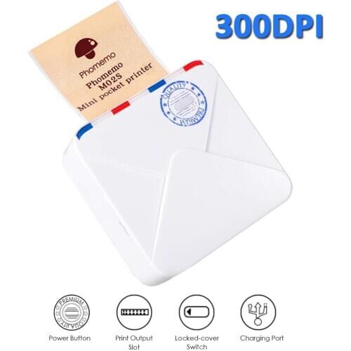 Phomemo M02S 300DPI Portable Printer Machine Impresoras Mini Sticker Thermal Photo Maker Shipping Label for iOS and Android