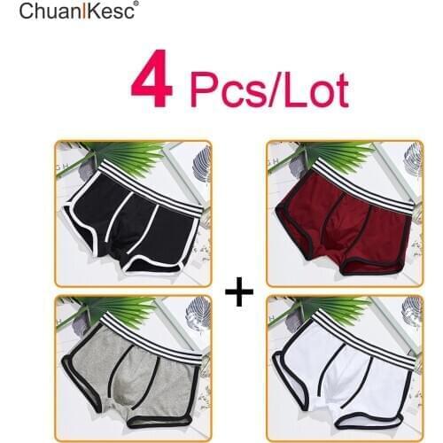 Pure Cotton Mens Underwear Korean Youth Sexy Low Waist Boxer Pants Simple And Comfortable Wide Belt Large Size Fashion Pack of4