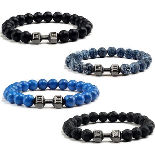 14 Style Natural stone Metal Dumbbell Lava Stone Beads Bracelets Bangles Women Jewelry Men Bracelet Couple Pulseras Hombre mujer