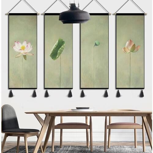 Lotus Tapestry Wall Paintings Living Room Decoration Tapestries Chinese Style Porch sofa Decorative Background Hanging Painting