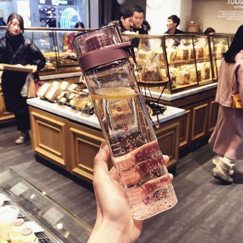 New Square Plastic Water Bottle Portable Transparent Bottle Fruit Juice Leak Proof Outdoor Sport Travel Camping Bottle Drinkware