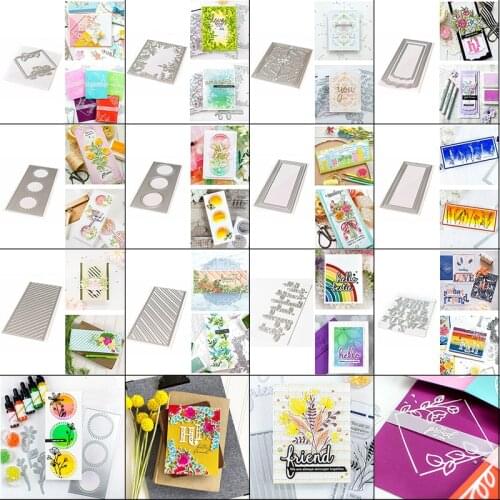 2020 New Die Cut Layered Rectangle Slash Scallop Circle Frame Bouquet Foliage Alphabets Words DIY Craft Embossing Die Set