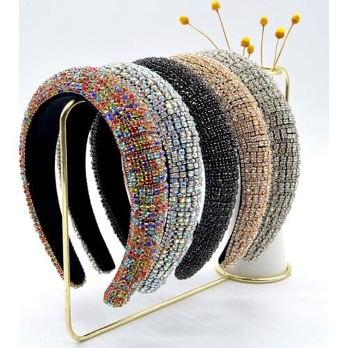 Colorful Crystals-Inlaid Hairband European and American Baroque Headband Sponge Rhinestone Wide-Brimmed Headbands