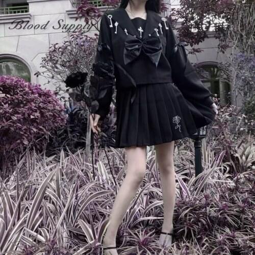 Original Design Black Gothic Dark Metal Accessories JK Uniform Sailor Suit Spring Style