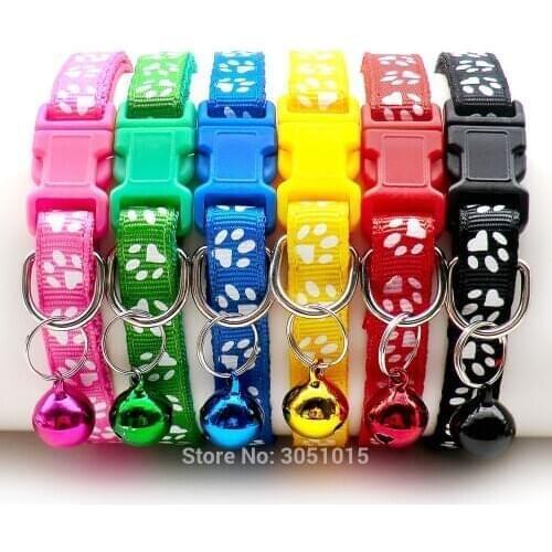 Wholesale 100PCS Paw Adjustable Breakaway Pet dogs Safety Collar For Pet Dog Cat Collar Necklace With Bell Safety Kitten Collars