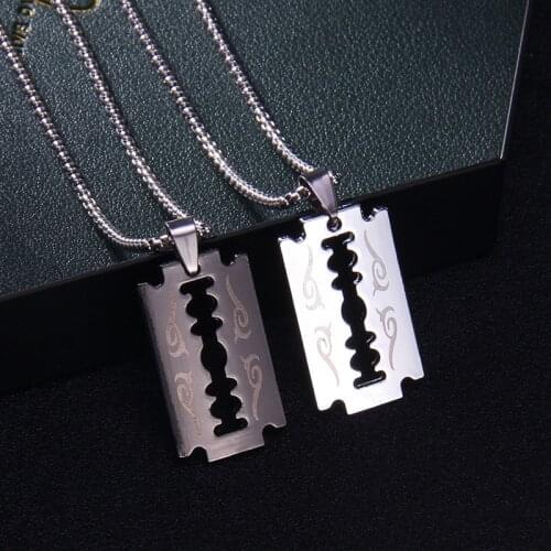 New Fashion Street Hip-Hop Retro Punk Style Razor Blade Pendant Necklace 2021 Trendy Men Women Stainless Steel Necklaces