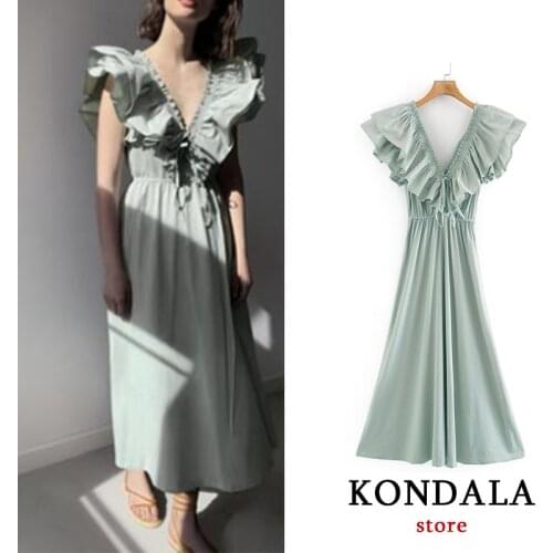 Za 2020 sexy women dress ruffles V neck short sleeve bow tie sashes long dresses female A-line summer vestidos mujer