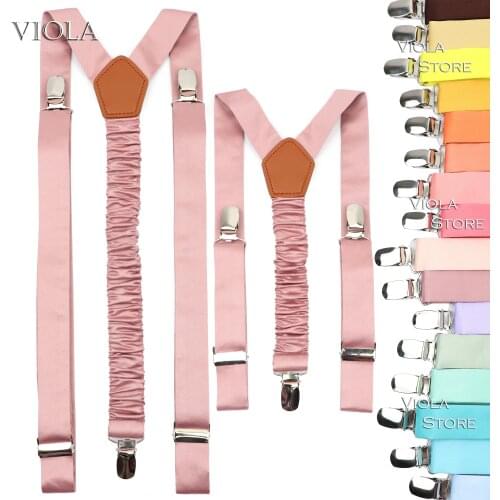 Top Hot Colors Pink Green Men Kids Solid Polyester Suspenders Wedding Party Braces Adjustable Shirt Straps Gift Accessory 2 Size