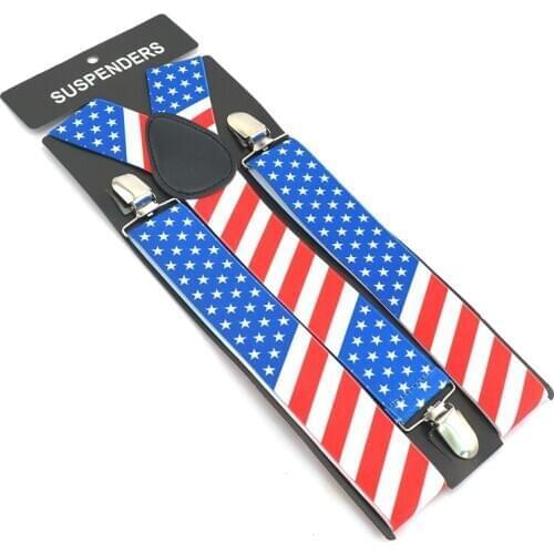 United States American flag Y-back 3.5cm wide suspenders for man Unisex Clip-on pants braces Elastic mens suspender for pant