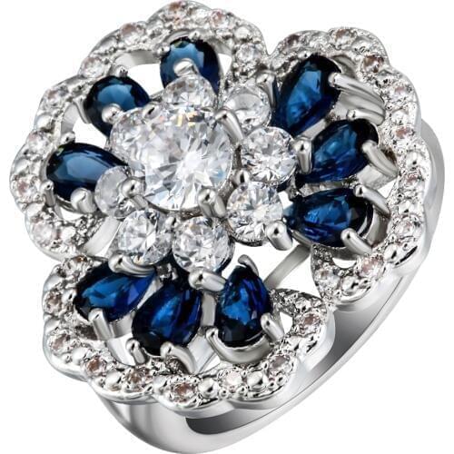 Exaggerated Women Wedding Bands Ring Jewelry White Gold Filled Romantic Cubic Zirconia Big Flower Ring Female Bijoux Bague Femme