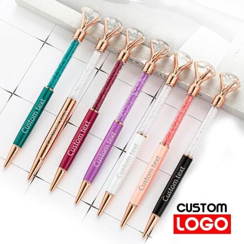 New Crystal Diamond Pen Custom Logo Big Diamond Metal Ballpoint Pen Student Gifts Creative Advertising Pen Wholesale Lettering