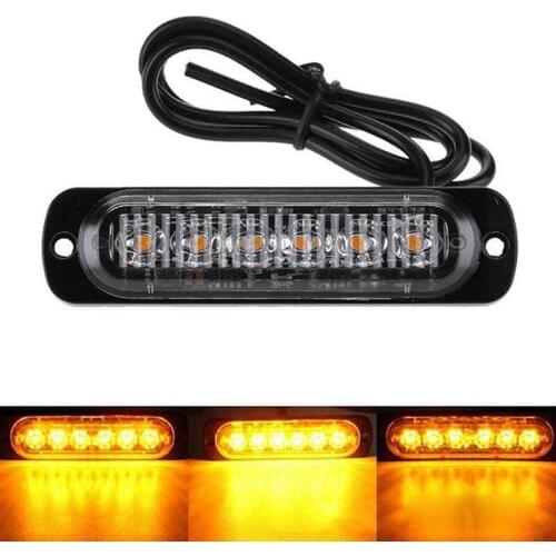 6 LED Strobe Warning Light Yellow Flashing Emergency Lamp Car Truck Trailer Safety Urgent Signal Lamps DC 12V-24V 18W