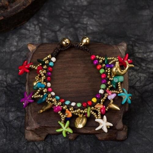 Bohemian Beach Starfish Hand-Woven Women Bracelets On Hand Chain Bangles Jewelry Aesthetic Turquoise Wax Thread Fashion Female
