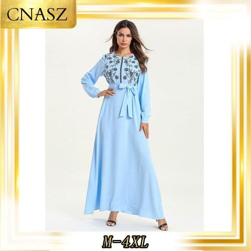 Muslim Middle Eastern Fashion Dress Embroidered Card Large Size Female Autumn Zipper Dress