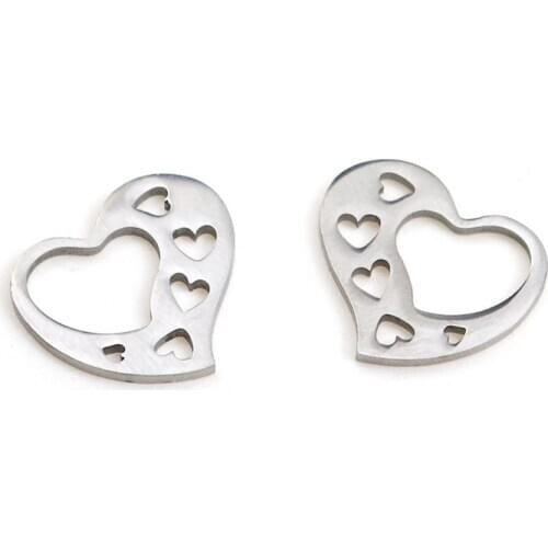 10pcs/lot 316L Stainless Steel Never Fade 14x16mm Hollow Out Heart Shape Charm for DIY Chain Necklace Pendant Jewelry Making