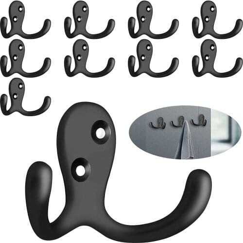 10 Pack Double Prong Wall Hooks for Towels Heavy Duty Hanger Towel Holder for Bathroom Bedroom Kitchen, Bathroom Wall Hooks