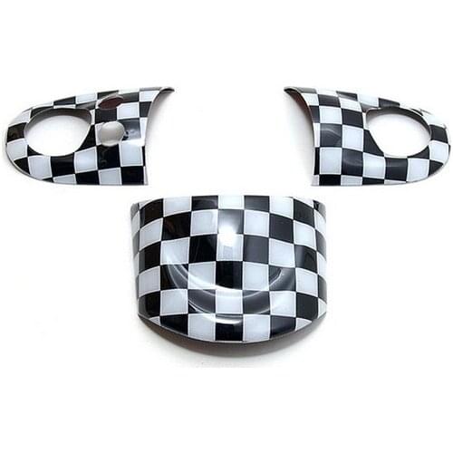 3pcs Check Union Jack UK Flag Car Interior Steering Wheel Trim Fit MINI Coope R56 R57 R58 R59