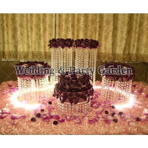 5pcs Crystal Cupcake Stand Top Quality Clear Circle Round Stand Wedding Birthday cake display shelf D20,25,30,H45,30,15