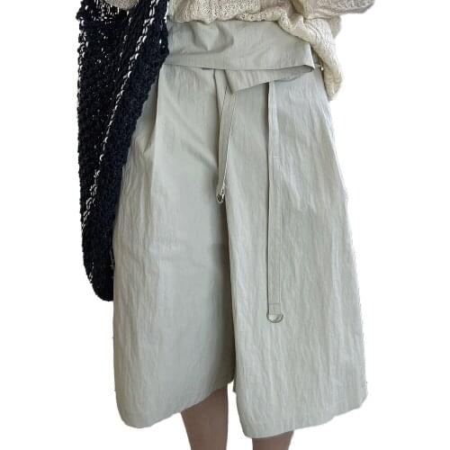 Woman Pants Straight Knee Length Trousers Women Flanging Bandage High Waist Pants Pantalon Femme Spodnie Damskie