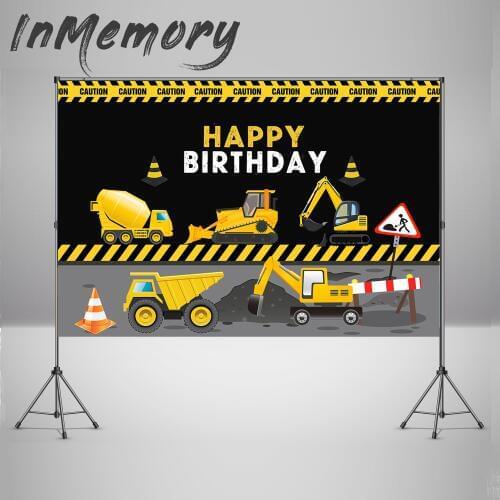 InMemory Construction Birthday Backdrop Dump Truck Birthday Party Photo Background Cake Table Boy Birthday Decorations Photocall