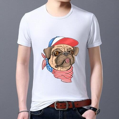 Mens T-shirt White Fashion Printing Casual Round Neck T-shirt Cute Dog Pattern Short Sleeve Top Young Mens Plus Size Clothes