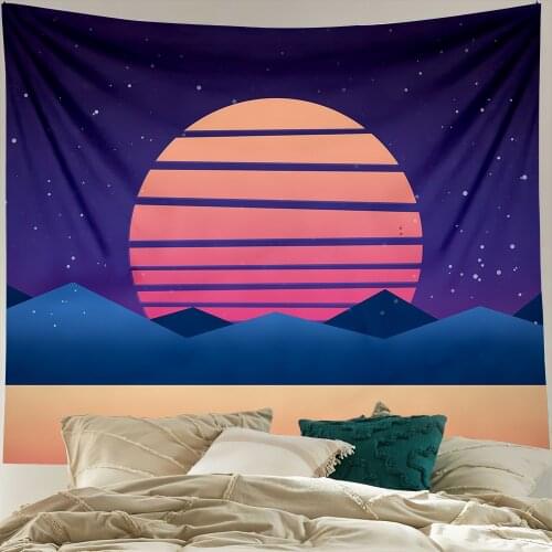 Sun and Mountains Pattern Tapestry Boho Room Decor Hanging Cloth Home Decoration Wall Hanging Hippie Tapestries Background