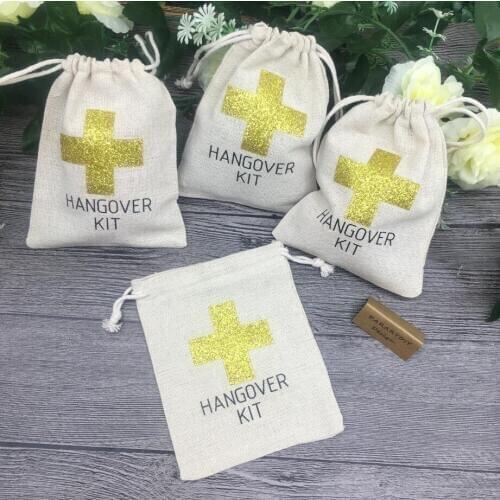 Custom gold cross wedding birthday jewelry favor muslin gifts Bags Bachelorette baby shower first aid Hangover Kits