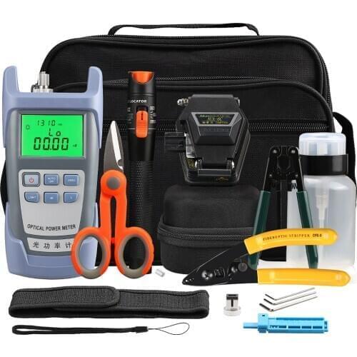 16pcs/set Fiber Optic FTTH Tool Kit with SKL-6C Fiber Cleaver Optical Power Meter 10MW Visual Fault Locator Wire stripper