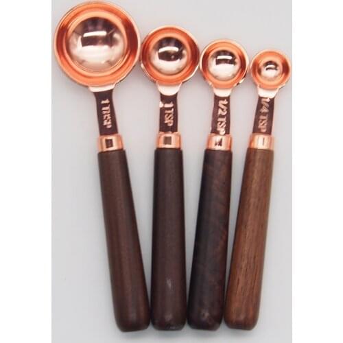 4-Piece Set Rose Gold Stainless Steel Tablespoons With Log Handle Copper Plated Measuring Spoon Scales Cake Tools For Baking