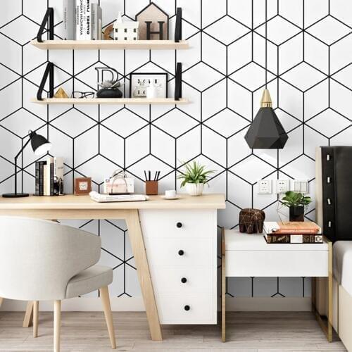 Fashion minimalism geometric wallpaper bedroom student dormitory computer desk background wall decoration modern strip wallpaper