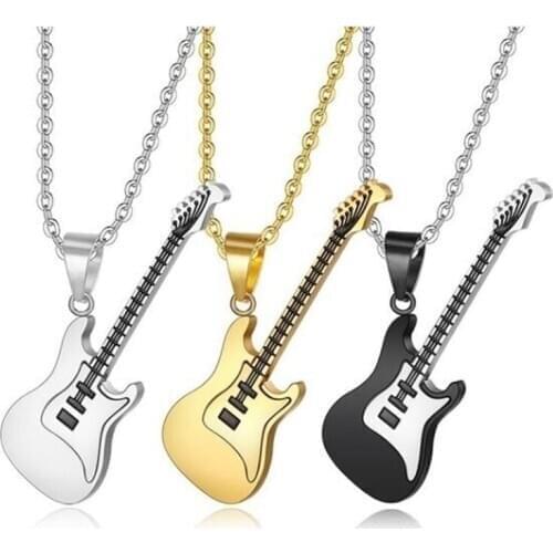 Classic Musical Instruments Men and Women Music Guitar Gift Necklace Pendant and Hip-hop Rock Jewelry