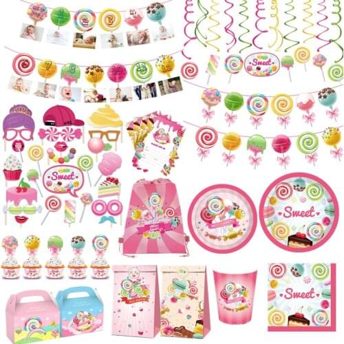 Lollipop Party Kit Paper Cups Plate Napkins Candy Bag Bar Party Decoration Baby Shower Kids Birthday Party Decoration