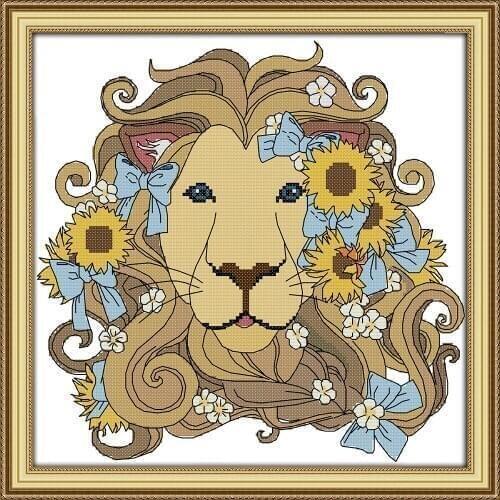 Cartoon Lion Cross Stitch Kits Living room Printed patterns canvas Embroidery Needlework set Cross-stitch set DIY Home Decor