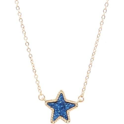 2020 New Small Starfish Faux Dancing Star Resin Druzy Necklaces for Women Pendants