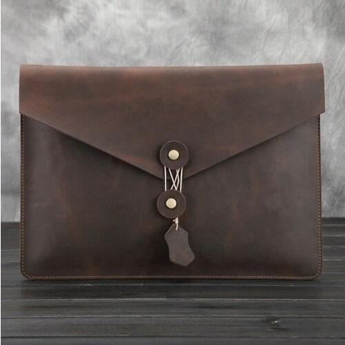 New Vintage Crazy Horse Genuine Leather Cltuch Bags fashion High Quality clutch business bags iPad case Gift